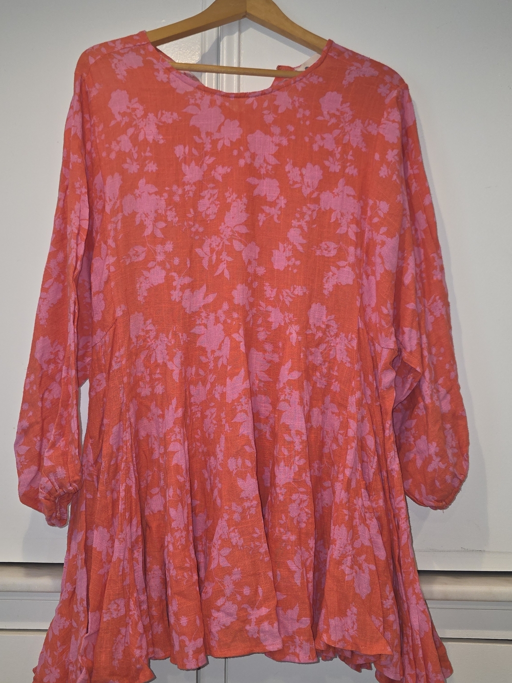 The Impeccable Pig Coral Red & Pink Linen Flowy Tunic With Floral Print